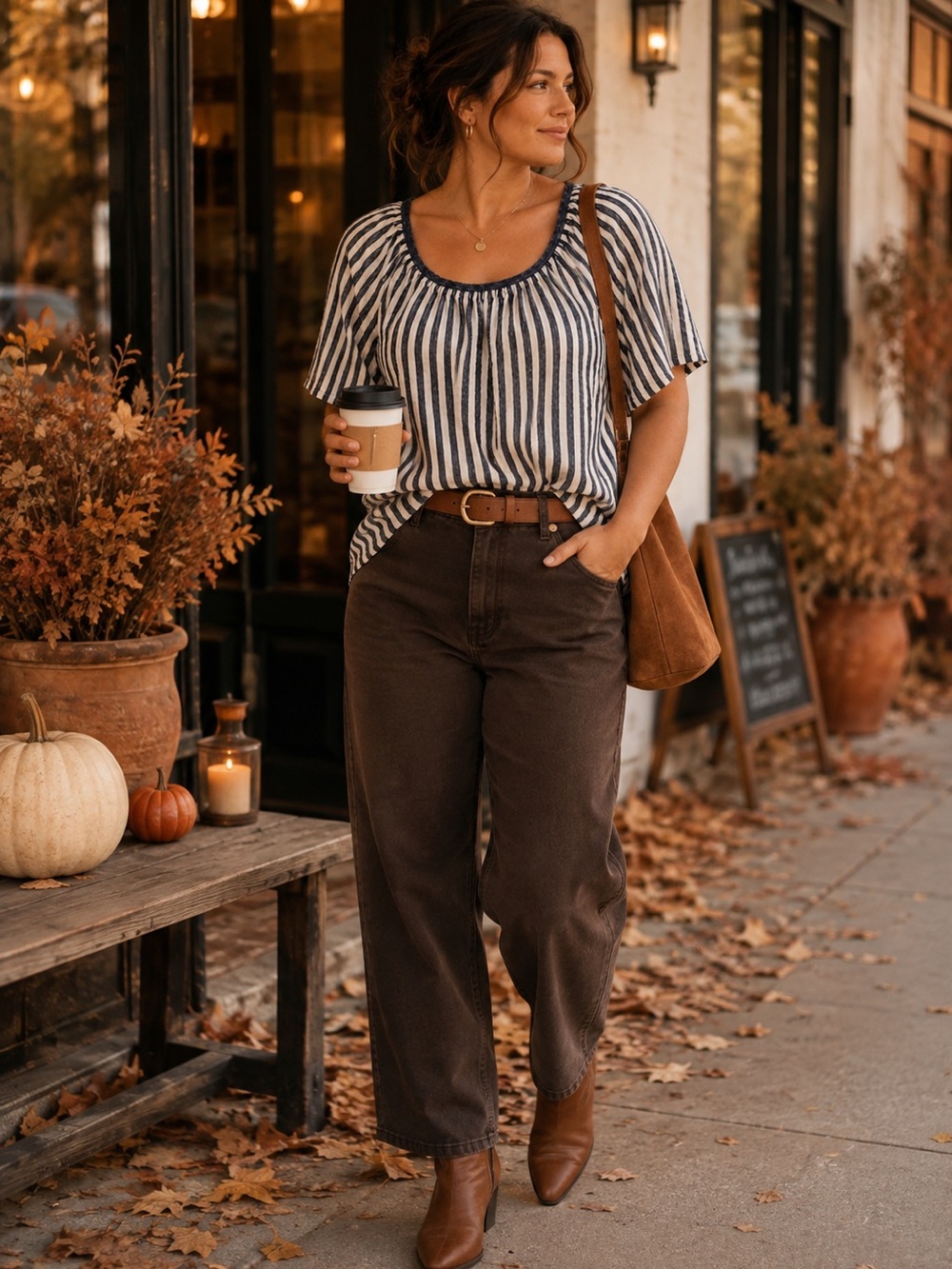 Max Studio 1X Navy & White Striped Blouse | Coastal Nautical
